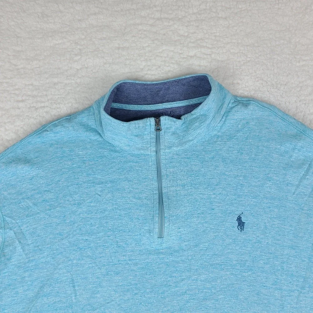 Polo Ralph Lauren Sweater Mens 2XL XXL Light Blue Quarter Zip Sweatshirt *